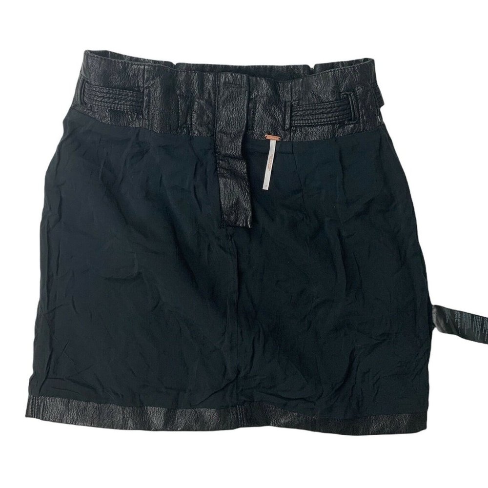 Free People Payton Paperbag Black Faux Leather Tie Waist Mini Skirt - Picture 4 of 11